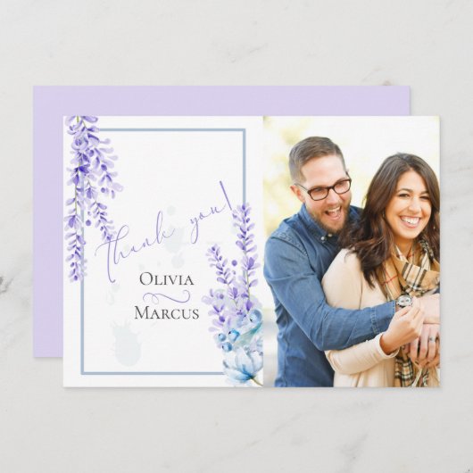 Trouwfoto Bedankt | Waterverf Lavendel (Voorkant / Achterkant)