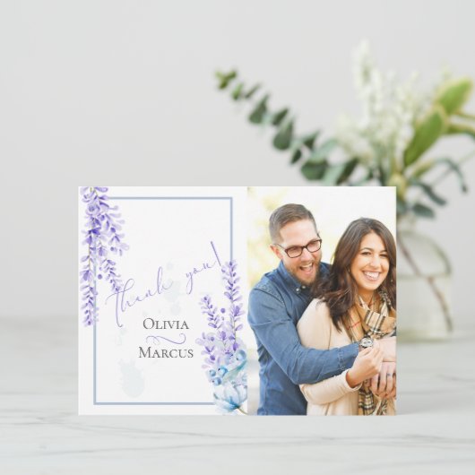 Trouwfoto Bedankt | Waterverf Lavendel (Staand voorkant)