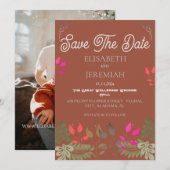 Trouwfoto Bespaar de Datum Aankondiging met Bloeme (Voorkant / Achterkant)