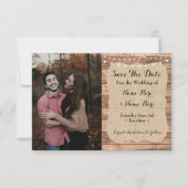 Trouwfoto Bewaar de datum Burlap Wood Verloving Kaart (Voorkant)