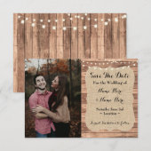 Trouwfoto Bewaar de datum Burlap Wood Verloving Kaart (Voorkant / Achterkant)
