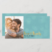 Trouwfoto Blauwgroen & Goud Liefde & Dank Bedankt (Voorkant / Achterkant)