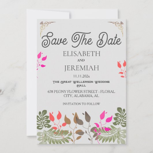 Trouwfoto Bloemige Save the Date Aankondiging (Voorkant)