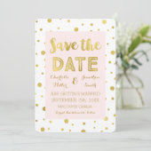 Trouwfoto Blush Goud Confetti Save the Date (Staand voorkant)