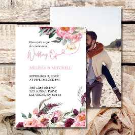 Trouwfoto Boho Blush Roze Bourgondië Pioen Rozen Kaart