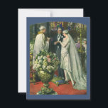 Trouwfoto bruid en bruidegom met Menorah Kaart<br><div class="desc">Illustratie van een liefdevolle en romantische trouweremonie met een koppel dat trouwt in een prachtige synagoge met glas-in-loodramen,  bloemen en een zevenarmige menorah. De bruid draagt een lange witte trouwjurk en de bruidegom is knap in zijn smoking.</div>