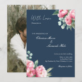 Trouwfoto bruiloft met Navy Blush Pioen Kaart (Voorkant / Achterkant)