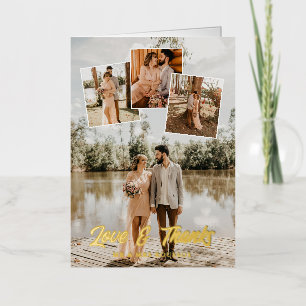 Trouwfoto-collage Dankjewel in vet goud schrift Folie Wenskaart