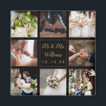 Trouwfoto collage in zwart en goud magneet<br><div class="desc">Personaliseer met uw acht favoriete trouwfoto's,  naam en speciale datum om een unieke collage te maken,  een herinnering en een geschenk. Een lief aandenken om te koesteren! Ontworpen door Thisisnotme©</div>