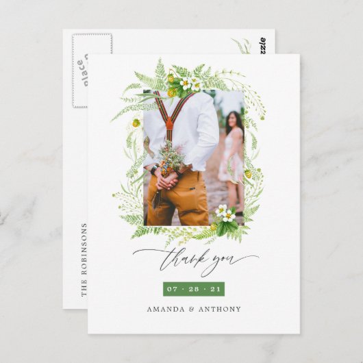 Trouwfoto dank je wel bosgroen briefkaart (Voorkant / Achterkant)