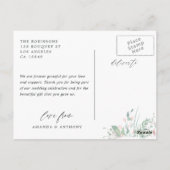 Trouwfoto dank je wel in Pastel Blush Greenery Briefkaart (Achterkant)