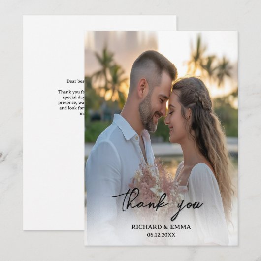 Trouwfoto Dank je wel kaart | Eenvoudige scriptsti (Voorkant / Achterkant)