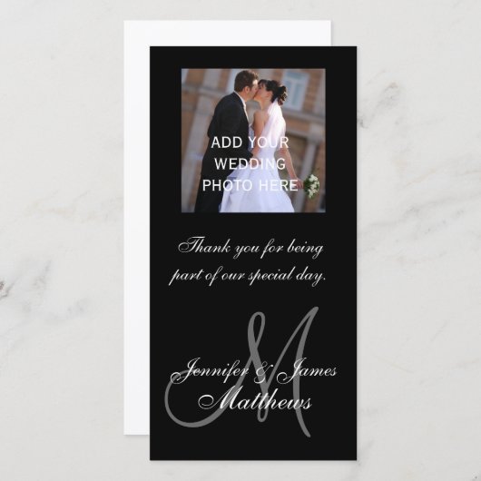 Trouwfoto Dank u bericht Monogram namen Bedankkaart (Voorkant / Achterkant)