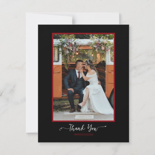 Trouwfoto Dank u bericht zwart rood Bedankkaart (Voorkant)
