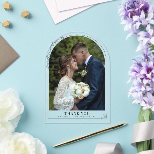 Trouwfoto Dank u Bloemenboog Acryl Uitnodigingen (Insitu (Huwelijk))