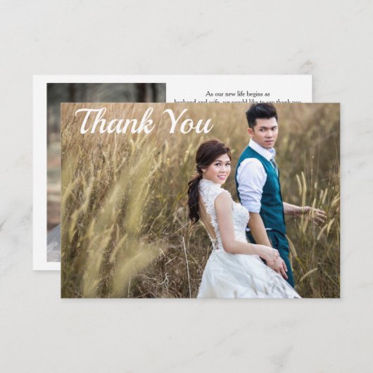 Trouwfoto Dank u Dubbelzijdig Custom Bedankkaart (Voorkant / Achterkant)