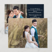 Trouwfoto Dank u dubbelzijdige marine Briefkaart (Voorkant / Achterkant)