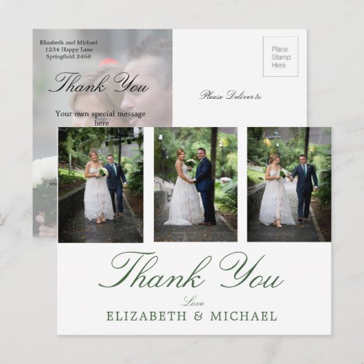 Trouwfoto Dank u Elegant Modern Briefkaart (Voorkant / Achterkant)