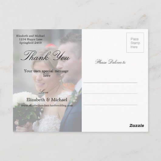 Trouwfoto Dank u Elegant Modern Briefkaart (Achterkant)