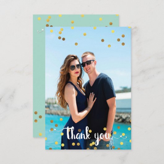 Trouwfoto Dank u Faux Gold Foil Confetti Bedankkaart (Voorkant / Achterkant)