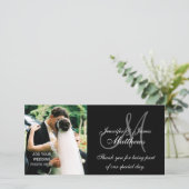 Trouwfoto Dank u kaarten met Monogram Zwart (Staand voorkant)