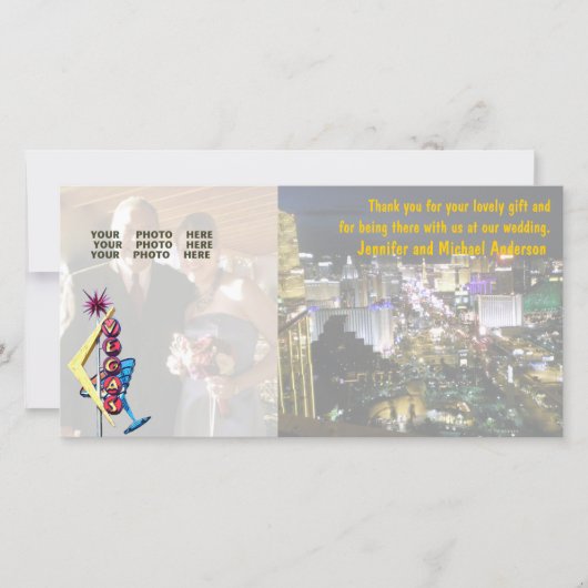 Trouwfoto Dank u Las Vegas Neon Sign Bedankkaart (Voorkant)