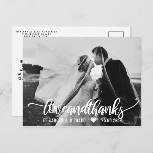 Trouwfoto Dank u Script Kalligrafie Briefkaart (Voorkant / Achterkant)