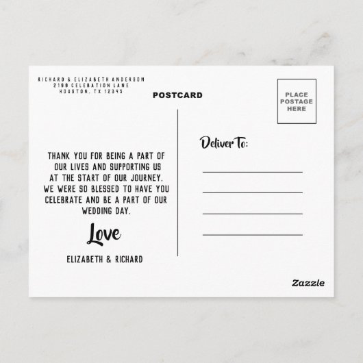 Trouwfoto Dank u Script Kalligrafie Briefkaart (Achterkant)