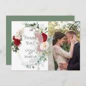 Trouwfoto Dank u wel | Elegant Red Peony Lijst Bedankkaart (Voorkant / Achterkant)
