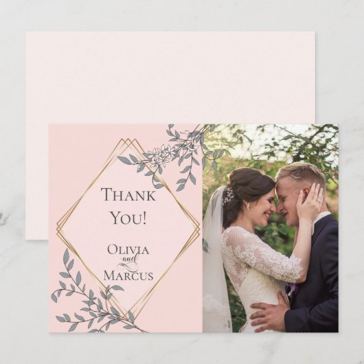 Trouwfoto Dank u wel | koraalbloem Bedankkaart (Voorkant / Achterkant)