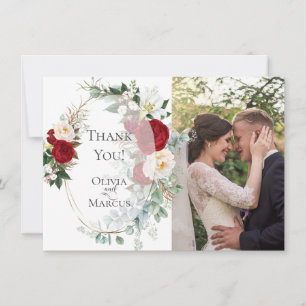 Trouwfoto Dankjewel   Elegante Rode Pioen Frame Bedankkaart