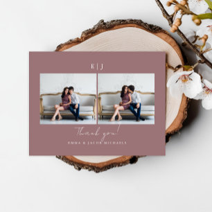 Trouwfoto Dankjewel met Monogram Stof Roze Briefkaart