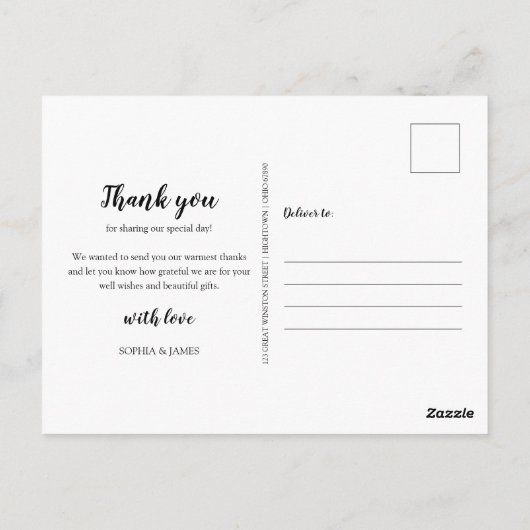 Trouwfoto Dankjewelansichtkaart met gouden Cupido' Briefkaart (Achterkant)