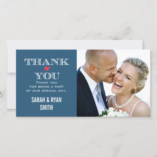 Trouwfoto Dankkaart met Rode Hart en Navy Blauw Bedankkaart (Voorkant)