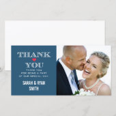 Trouwfoto Dankkaart met Rode Hart en Navy Blauw Bedankkaart (Voorkant / Achterkant)