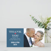 Trouwfoto Dankkaart met Rode Hart en Navy Blauw Bedankkaart (Staand voorkant)