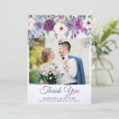 Trouwfoto Dankkaart Paarse Fuchsia Bloemen Kaart (Staand voorkant)