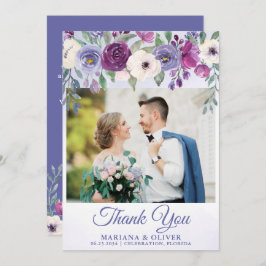 Trouwfoto Dankkaart Paarse Fuchsia Bloemen Kaart