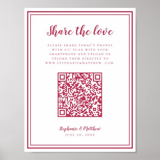 Trouwfoto Delen van de Liefde QR Scan Code Magenta Poster (Voorkant)