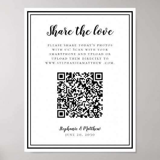Trouwfoto Delen van de Liefde QR Scan Zwart & Wit Poster (Voorkant)