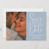 Trouwfoto Dusty Blue 2 QR-code Elegant Schrift Save The Date (Voorkant)