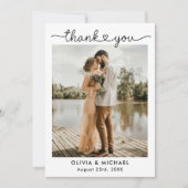 Trouwfoto Eenvoudig Elegant Hart Dank u kaart (Voorkant)