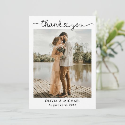Trouwfoto Eenvoudig Elegant Hart Dank u kaart