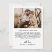 Trouwfoto Eenvoudig Elegant Script Dank u kaart (Achterkant)