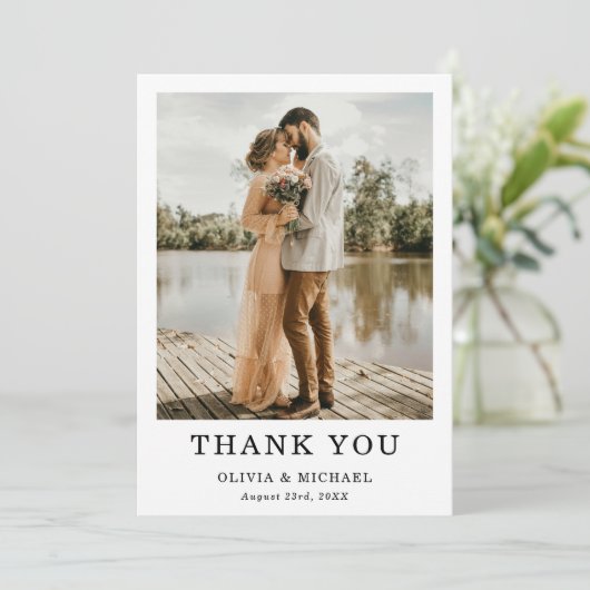 Trouwfoto Eenvoudige Elegante Script Bedankkaart (Staand voorkant)