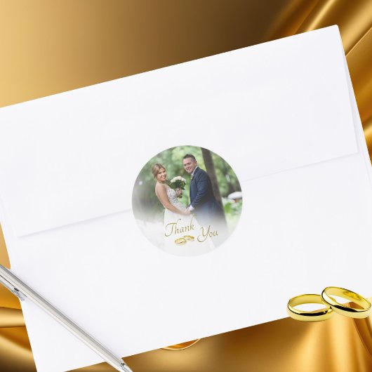 Trouwfoto Eenvoudige gouden ringen Dank u Ronde Sticker