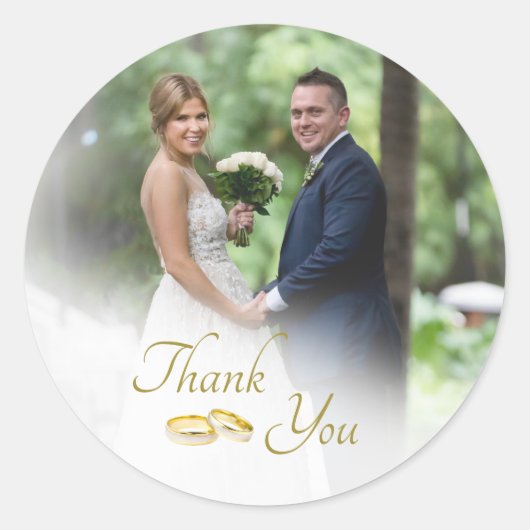 Trouwfoto Eenvoudige gouden ringen Dank u Ronde Sticker (Voorkant)
