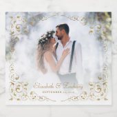 Trouwfoto Elegant  Goud Botanisch Lijst Sparkling Wijnetiket (Enkel label)