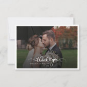 Trouwfoto Elegant script met de hand geschreven Bedankkaart (Voorkant)