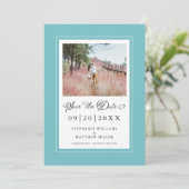 Trouwfoto Elegante Calligrafie Trouw Aqua Save The Date (Staand voorkant)